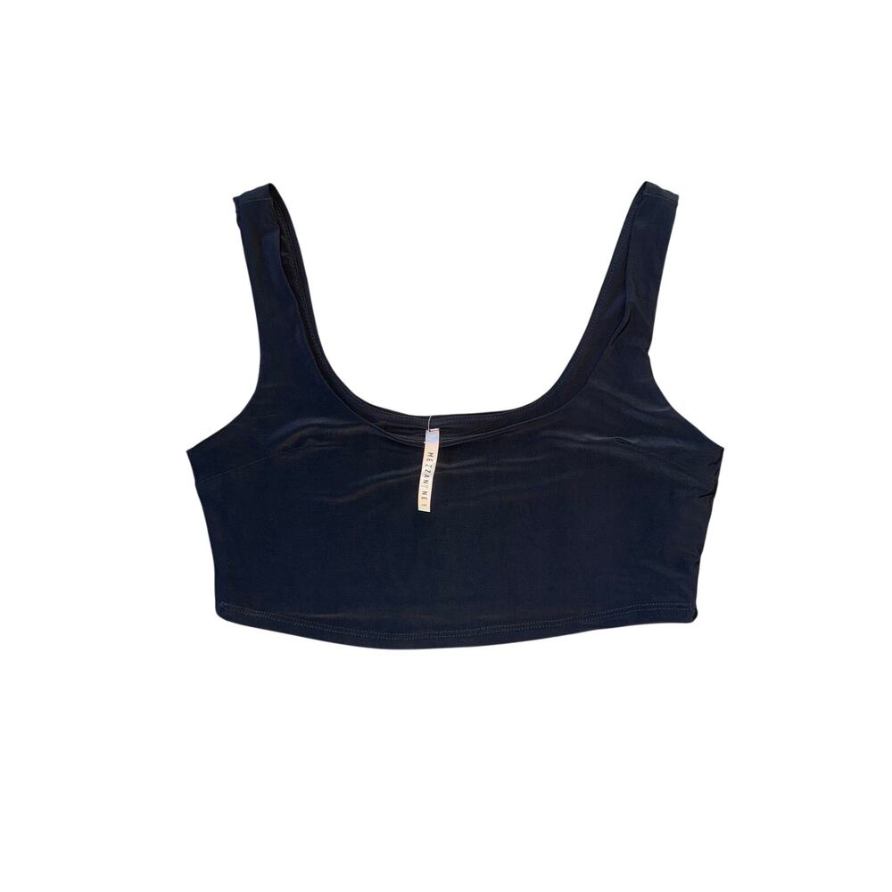 Mezanne Black Cropped Tank Top Bralette Scoop Neck Stretch NWT Large